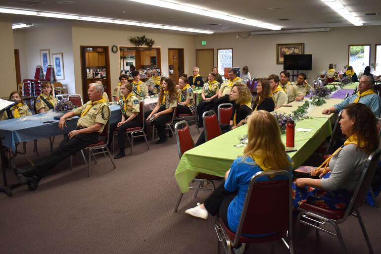 Pathfinders sitting in Sabbath School.