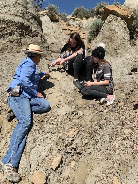 Students from Trout Creek take part in a paleontology dig.