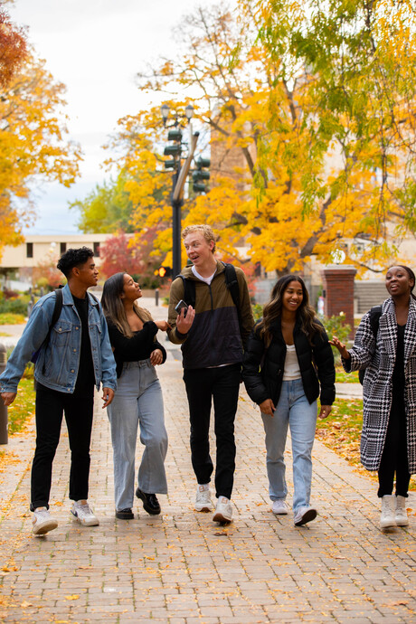 Group of students walk outside