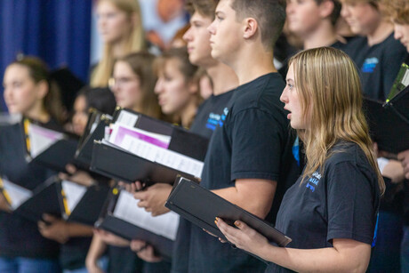 Gem State Adventist Academy choir performs a musical number for delegates at the 55th Regular Constituency Session of the Idaho Conference on Sunday, September 17, 2023, on the campus of Gem State Adventist Academy, in Caldwell, Idaho.