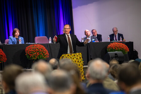 David Jamieson, Upper Columbia Conference president, opens the meeting with a devotional for the 79th Regular Constituency Session of the Upper Columbia Conference on Sunday, September 24, 2023, on the campus of Upper Columbia Academy in Spangle, Washington.