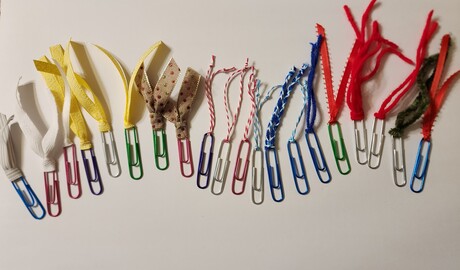 paper clip bookmarks in a colorful row