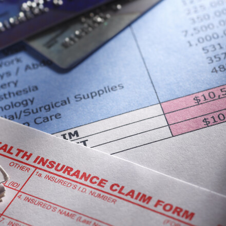 A health insurance claim form on a medical bill.