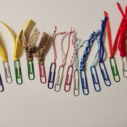paper clip bookmarks in a colorful row